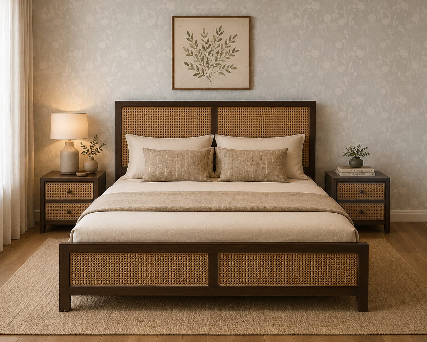 Ida Rattan Non Storage Bed + Bedsides